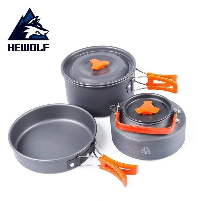 3 Teile/satz Tragbare Kochen Im Freien Kochgeschirr Aluminium Legierung Wasserkocher Topf für 2-3 Person Camping Jagd Angeln Picknick