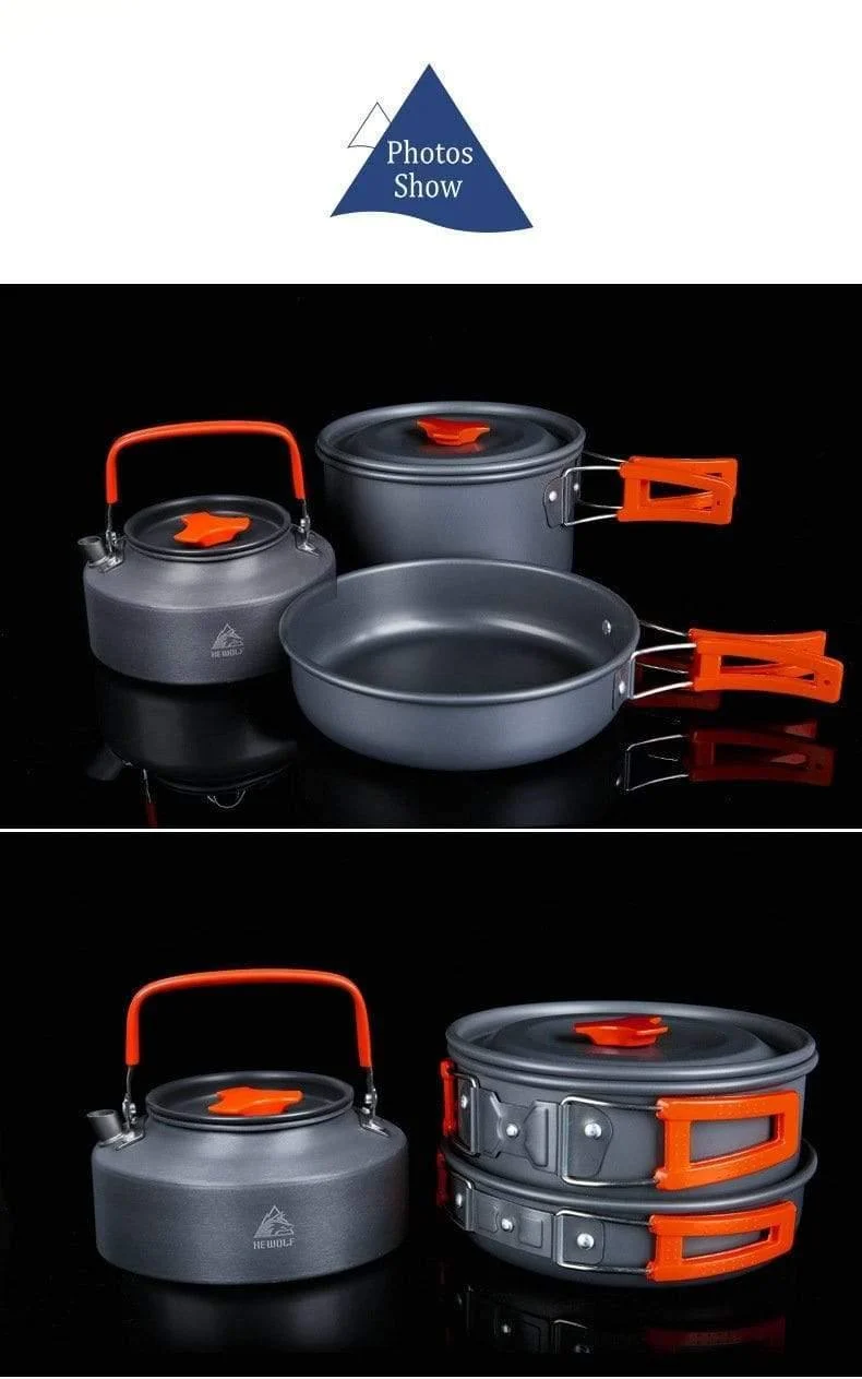 3 Teile/satz Tragbare Kochen Im Freien Kochgeschirr Aluminium Legierung Wasserkocher Topf für 2-3 Person Camping Jagd Angeln Picknick