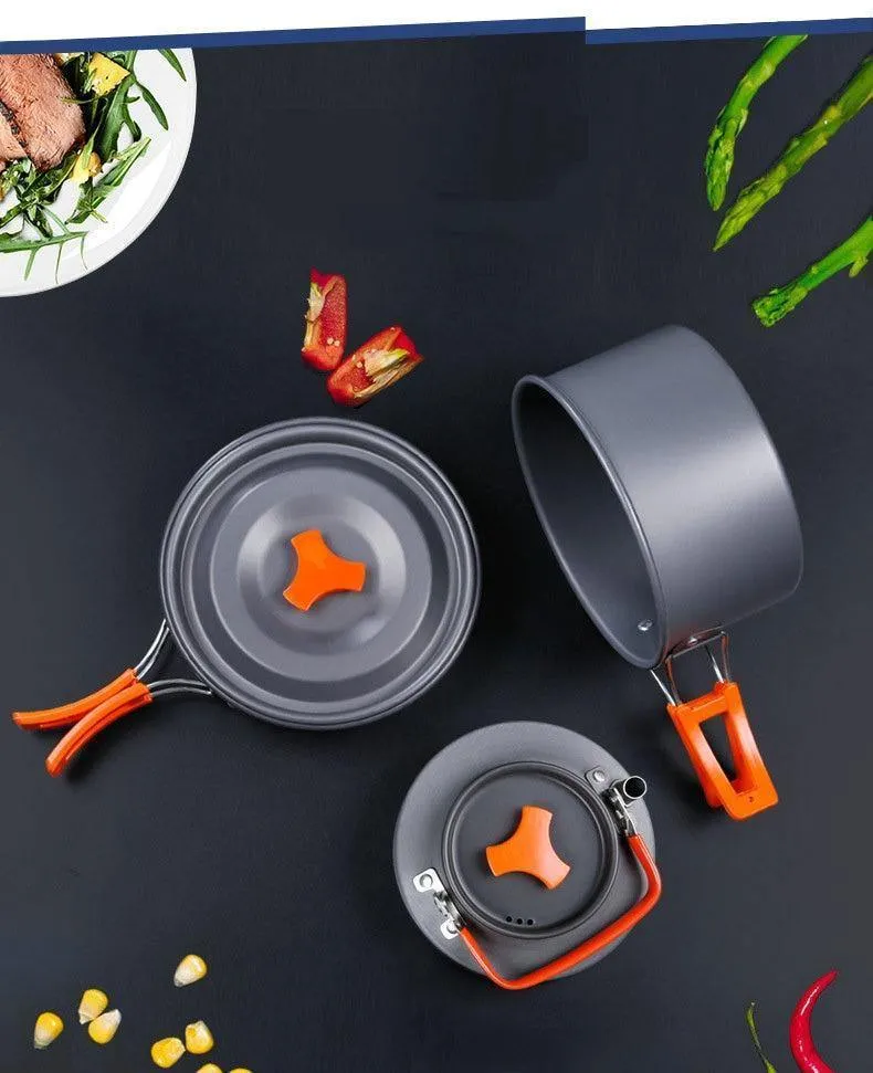 3 Teile/satz Tragbare Kochen Im Freien Kochgeschirr Aluminium Legierung Wasserkocher Topf für 2-3 Person Camping Jagd Angeln Picknick