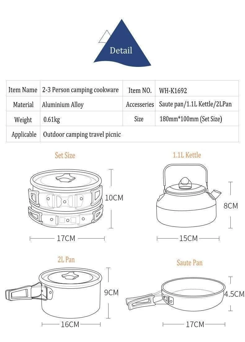 3 Teile/satz Tragbare Kochen Im Freien Kochgeschirr Aluminium Legierung Wasserkocher Topf für 2-3 Person Camping Jagd Angeln Picknick