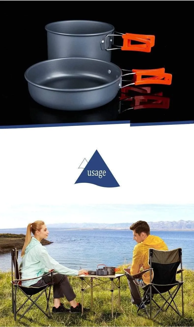 3 Teile/satz Tragbare Kochen Im Freien Kochgeschirr Aluminium Legierung Wasserkocher Topf für 2-3 Person Camping Jagd Angeln Picknick