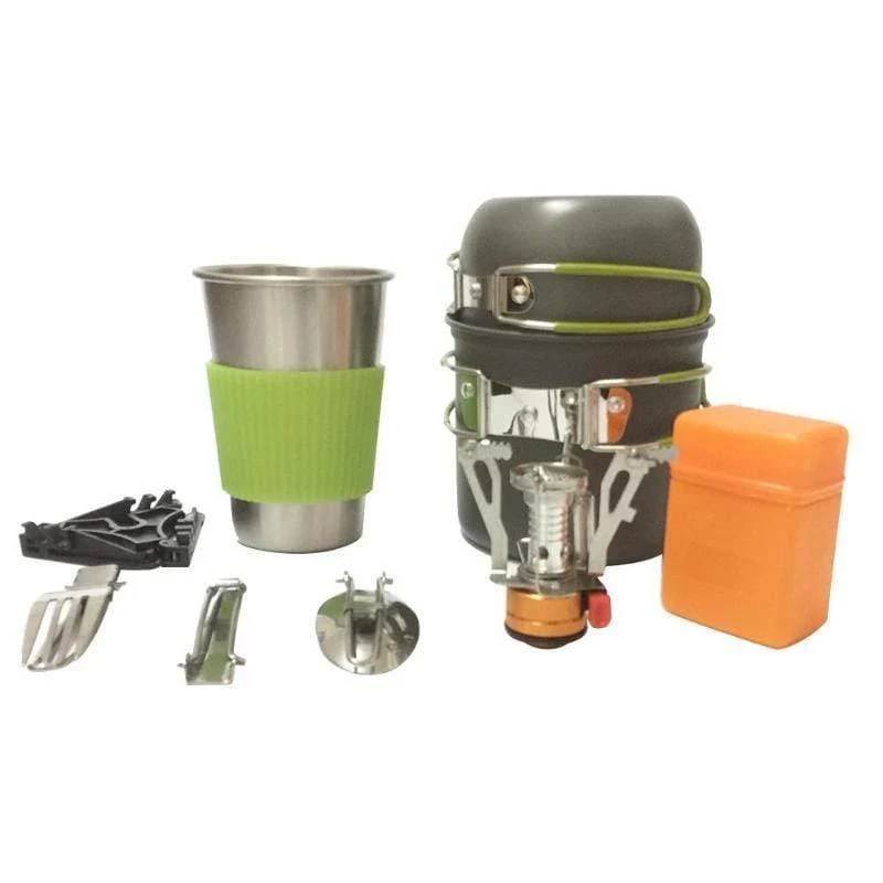 9-in-1-Picknickschüssel-Topf-Pfannen-Set Antihaft-Töpfe Pfannen Schüsseln Tassen Tragbares Aluminiumlegierung-Camping-Wandergeschirr Kochgeschirr Reise