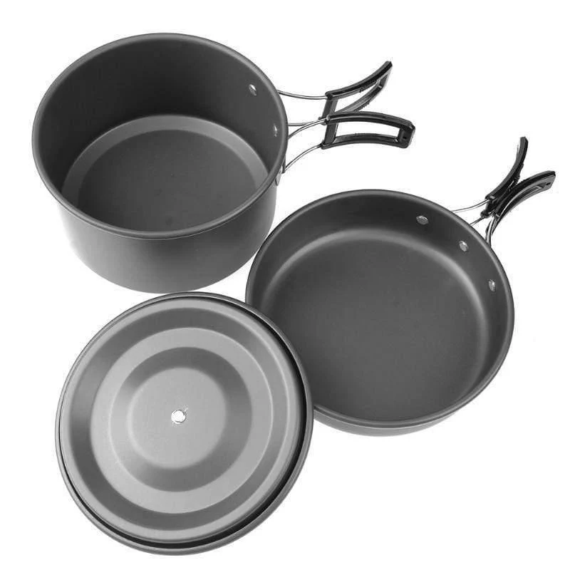 9-in-1-Picknickschüssel-Topf-Pfannen-Set Antihaft-Töpfe Pfannen Schüsseln Tassen Tragbares Aluminiumlegierung-Camping-Wandergeschirr Kochgeschirr Reise