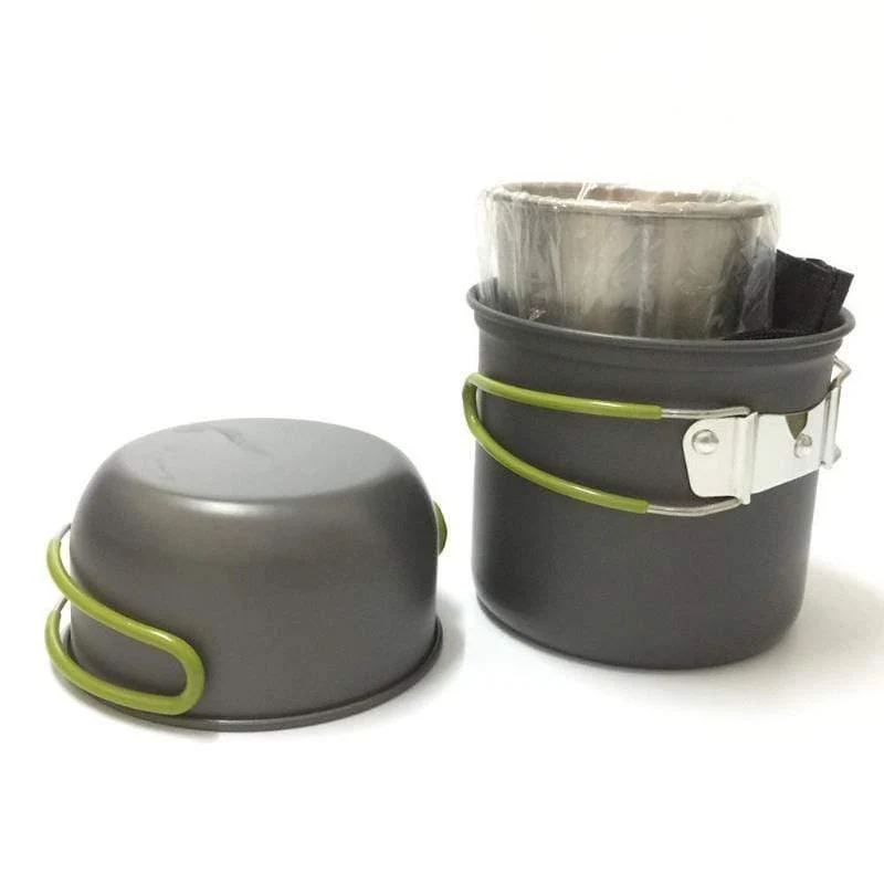 9-in-1-Picknickschüssel-Topf-Pfannen-Set Antihaft-Töpfe Pfannen Schüsseln Tassen Tragbares Aluminiumlegierung-Camping-Wandergeschirr Kochgeschirr Reise