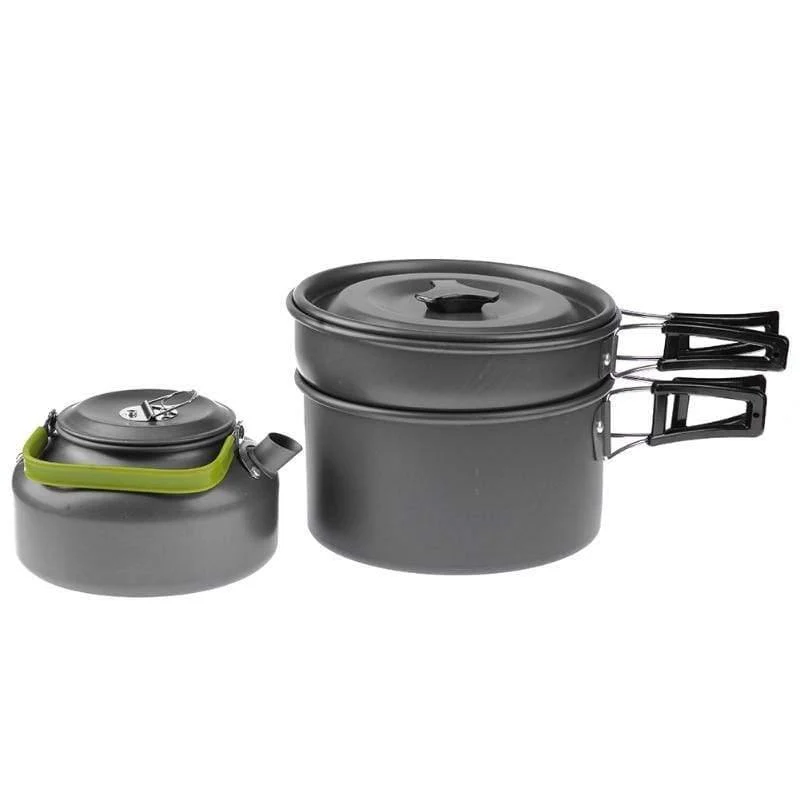 9-in-1-Picknickschüssel-Topf-Pfannen-Set Antihaft-Töpfe Pfannen Schüsseln Tassen Tragbares Aluminiumlegierung-Camping-Wandergeschirr Kochgeschirr Reise