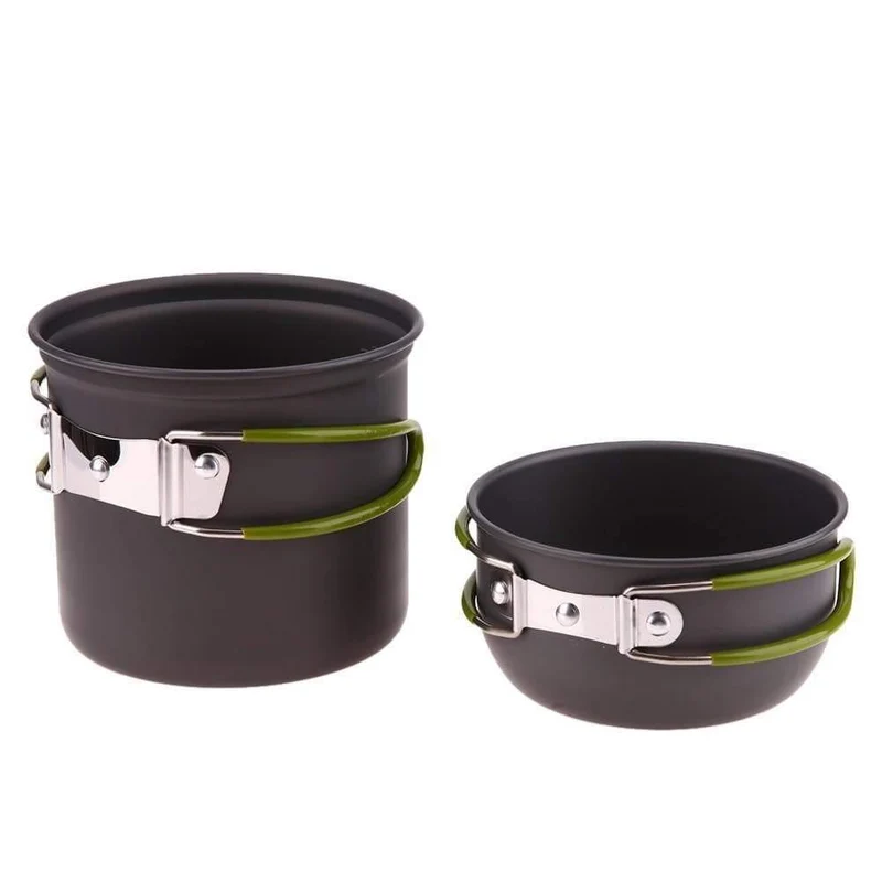 9-in-1-Picknickschüssel-Topf-Pfannen-Set Antihaft-Töpfe Pfannen Schüsseln Tassen Tragbares Aluminiumlegierung-Camping-Wandergeschirr Kochgeschirr Reise