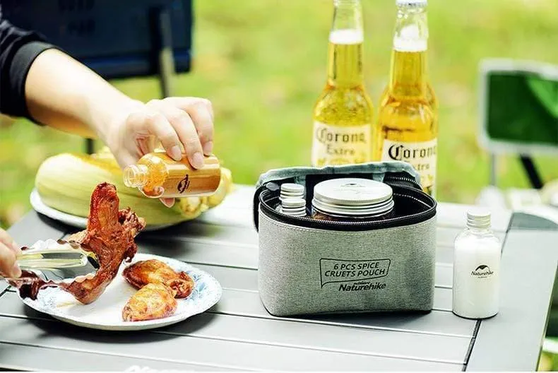 6 stücke Outdoor Camping Geschirr Lagerung Container Gewürz Flaschen Dosen Mit EINER Tasche Für BBQ Tragbare Picknick