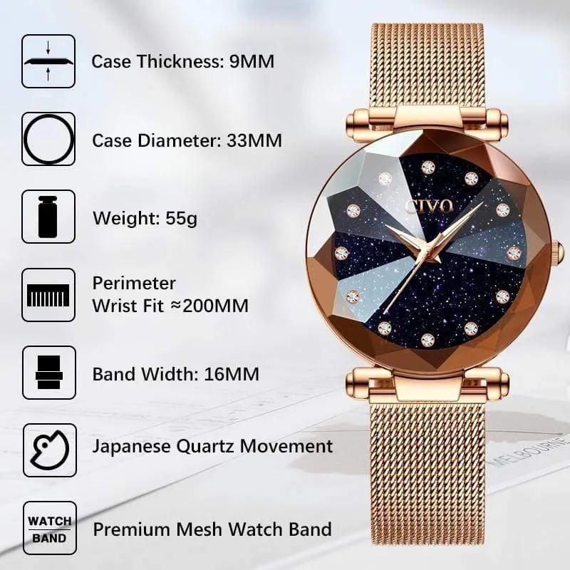 Damen kristall uhren luxus wasserdicht rose gold stahl mesh quarz frauen uhren top marke armband uhr