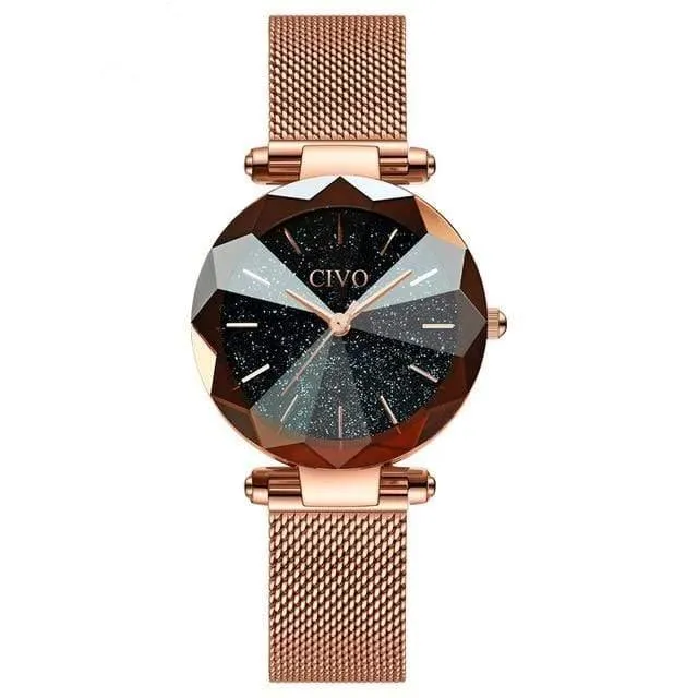 Damen kristall uhren luxus wasserdicht rose gold stahl mesh quarz frauen uhren top marke armband uhr