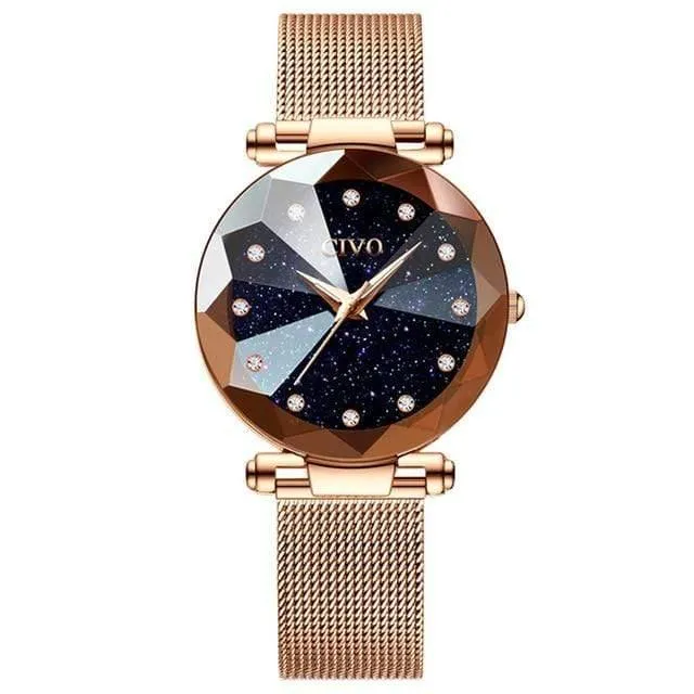 Damen kristall uhren luxus wasserdicht rose gold stahl mesh quarz frauen uhren top marke armband uhr