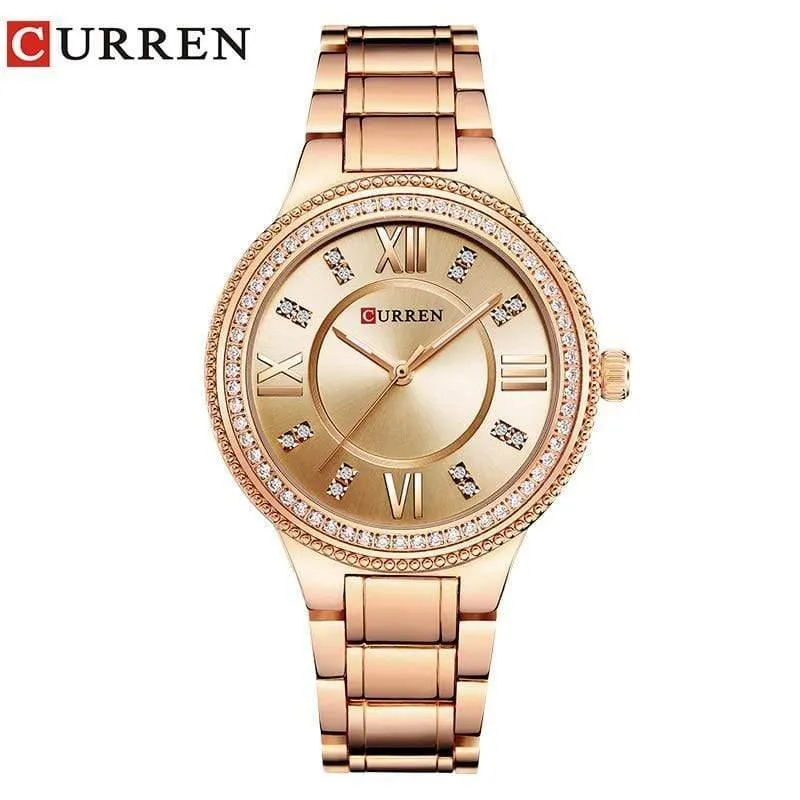Frauen Casual Uhren wasserdichte Armbanduhr Damenmode Kleid Strass Edelstahl Damen Uhr