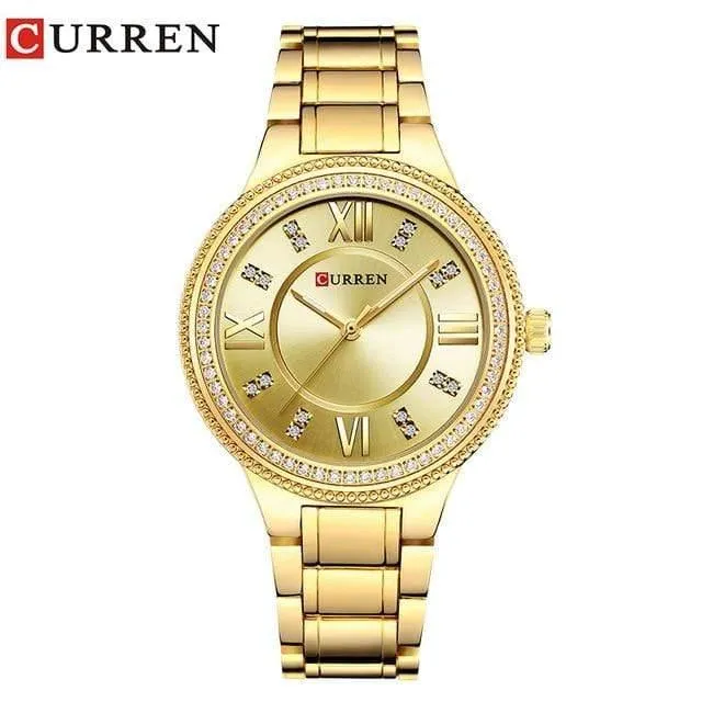 Frauen Casual Uhren wasserdichte Armbanduhr Damenmode Kleid Strass Edelstahl Damen Uhr