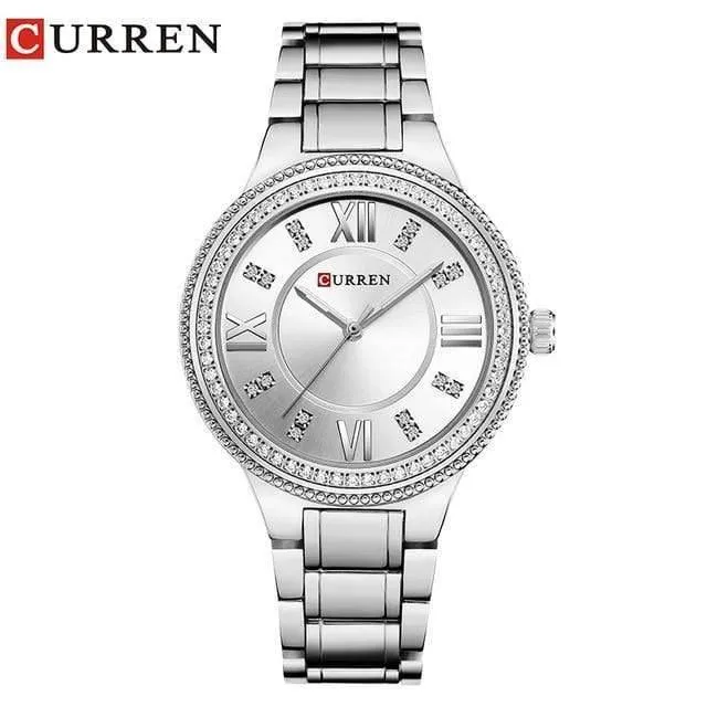 Frauen Casual Uhren wasserdichte Armbanduhr Damenmode Kleid Strass Edelstahl Damen Uhr