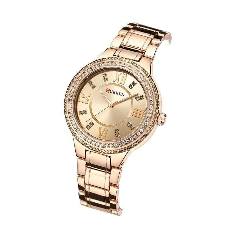 Frauen Casual Uhren wasserdichte Armbanduhr Damenmode Kleid Strass Edelstahl Damen Uhr
