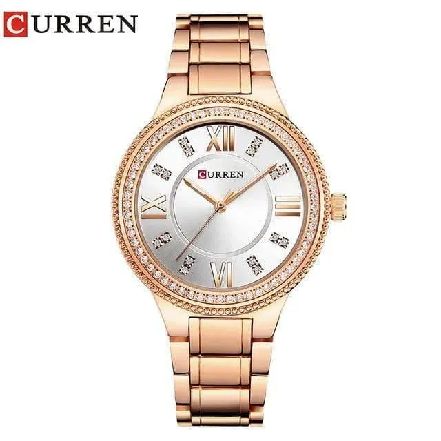 Frauen Casual Uhren wasserdichte Armbanduhr Damenmode Kleid Strass Edelstahl Damen Uhr