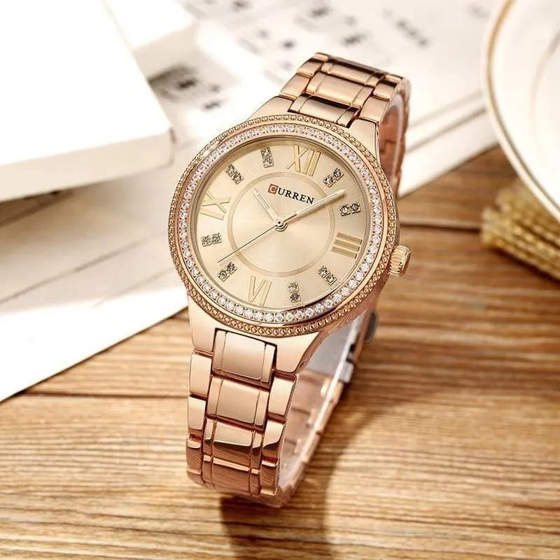 Frauen Casual Uhren wasserdichte Armbanduhr Damenmode Kleid Strass Edelstahl Damen Uhr