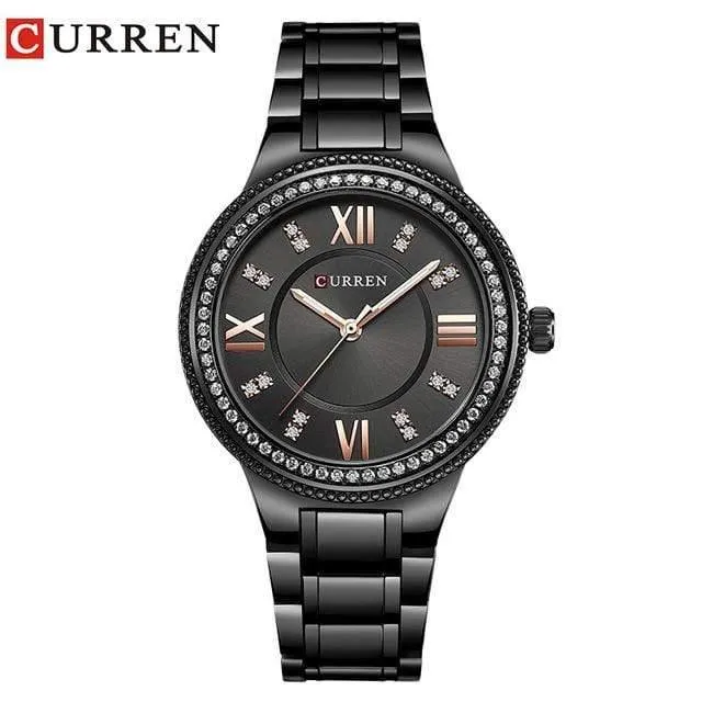 Frauen Casual Uhren wasserdichte Armbanduhr Damenmode Kleid Strass Edelstahl Damen Uhr