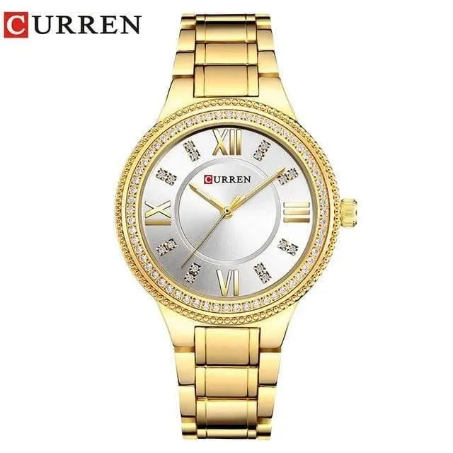 Frauen Casual Uhren wasserdichte Armbanduhr Damenmode Kleid Strass Edelstahl Damen Uhr