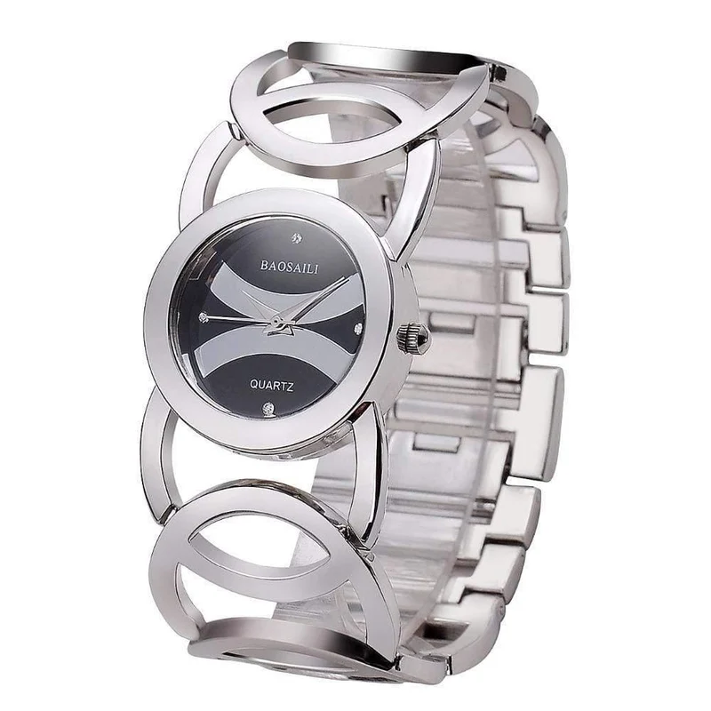 Gold überzogene Kreis-Bügel-Edelstahl-Rückseite, die Frauen-Armband-Uhr-Art- und Weisearmbanduhr shinning ist