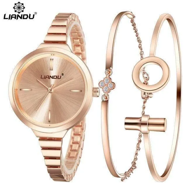 Uhr Frauen Rose Gold Armband Uhr Luxus Schmuck Damen Weibliche Mädchen Casual Quarz Armbanduhren relogio feminino