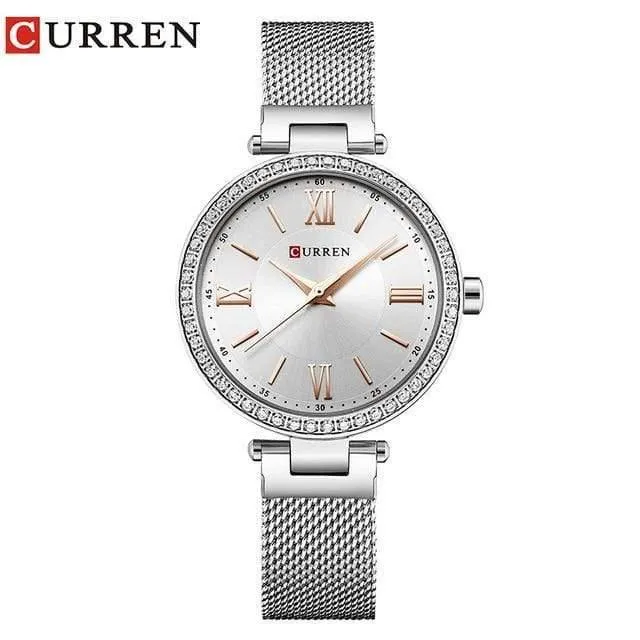 Damenarmband Uhren Strass Gehäuse Muscheloberfläche Damenuhr schwarz Edelstahlarmband