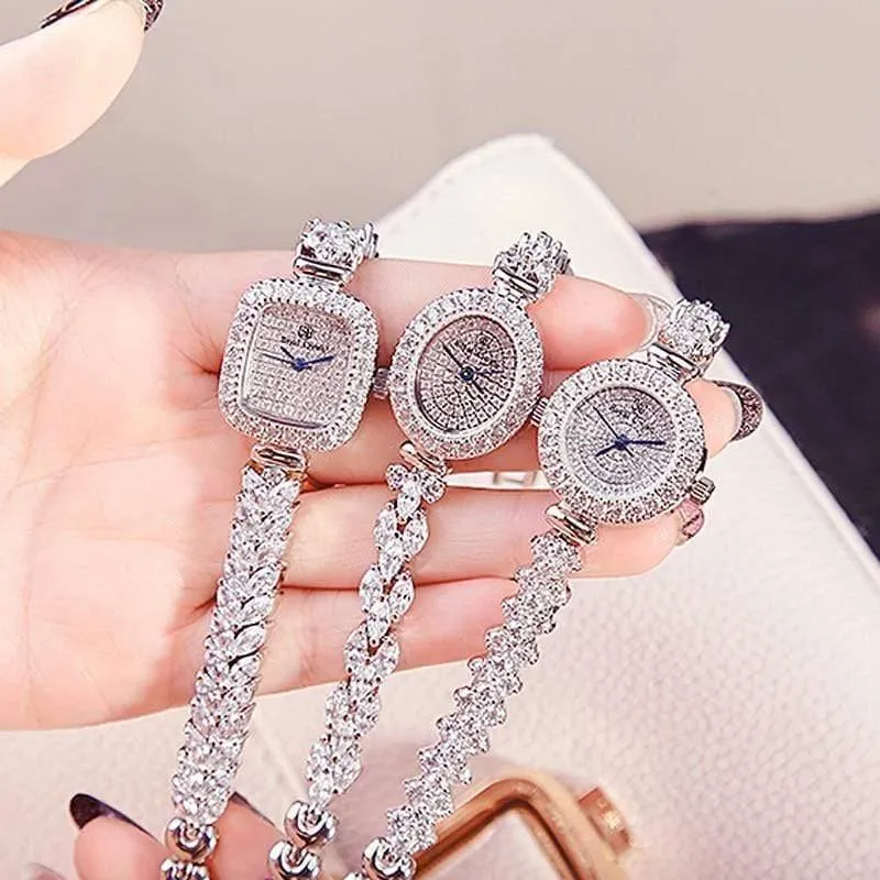 Damenuhr Japan Quarz Mode Luxus Schmuck Stunden Armband Strass Mädchen Geburtstagsgeschenk Royal Crown Box