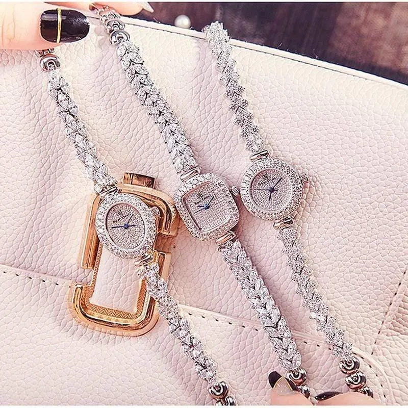 Damenuhr Japan Quarz Mode Luxus Schmuck Stunden Armband Strass Mädchen Geburtstagsgeschenk Royal Crown Box