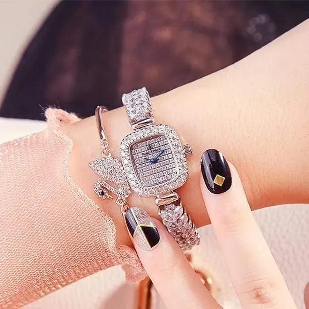 Damenuhr Japan Quarz Mode Luxus Schmuck Stunden Armband Strass Mädchen Geburtstagsgeschenk Royal Crown Box