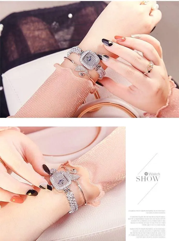 Damenuhr Japan Quarz Mode Luxus Schmuck Stunden Armband Strass Mädchen Geburtstagsgeschenk Royal Crown Box