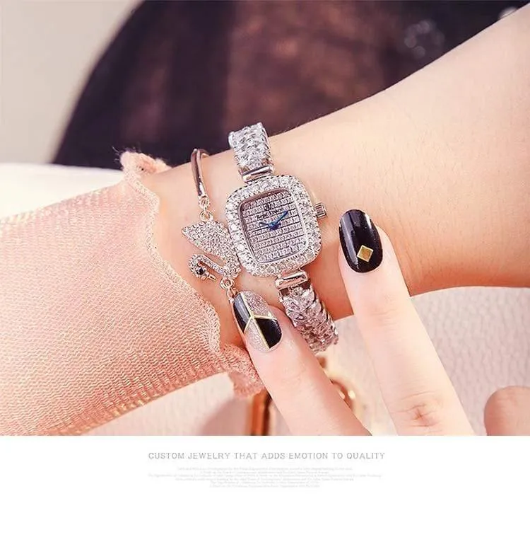 Damenuhr Japan Quarz Mode Luxus Schmuck Stunden Armband Strass Mädchen Geburtstagsgeschenk Royal Crown Box