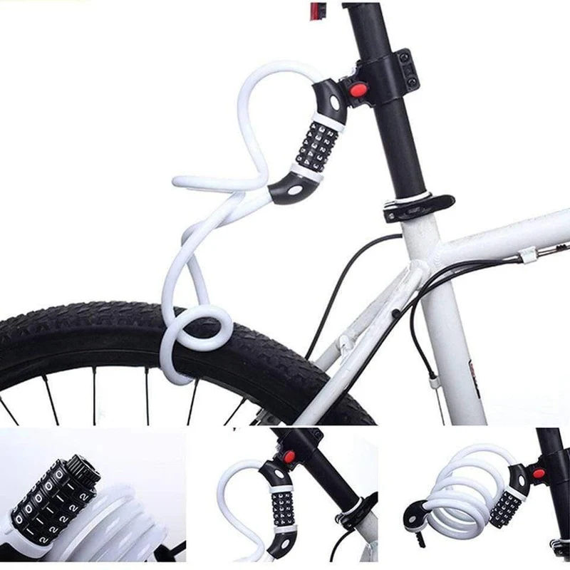 Fahrradschloss, 5-stellige Code-Kombination, Fahrrad-Sicherheitsschloss, 1200 mm x 12 mm, Stahlkabel, Spirale, Fahrrad, Fahrradschloss