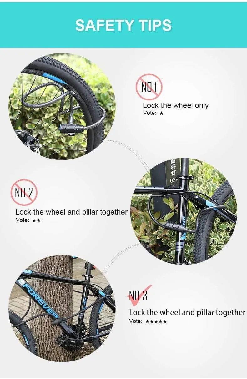 Fahrradschloss, 1.8 m, 1.4 m, Fahrradkabelschloss, Diebstahlsicherung mit 3 Schlüsseln, Fahrrad-Stahldraht-Sicherheit, MTB-/Rennradschlösser