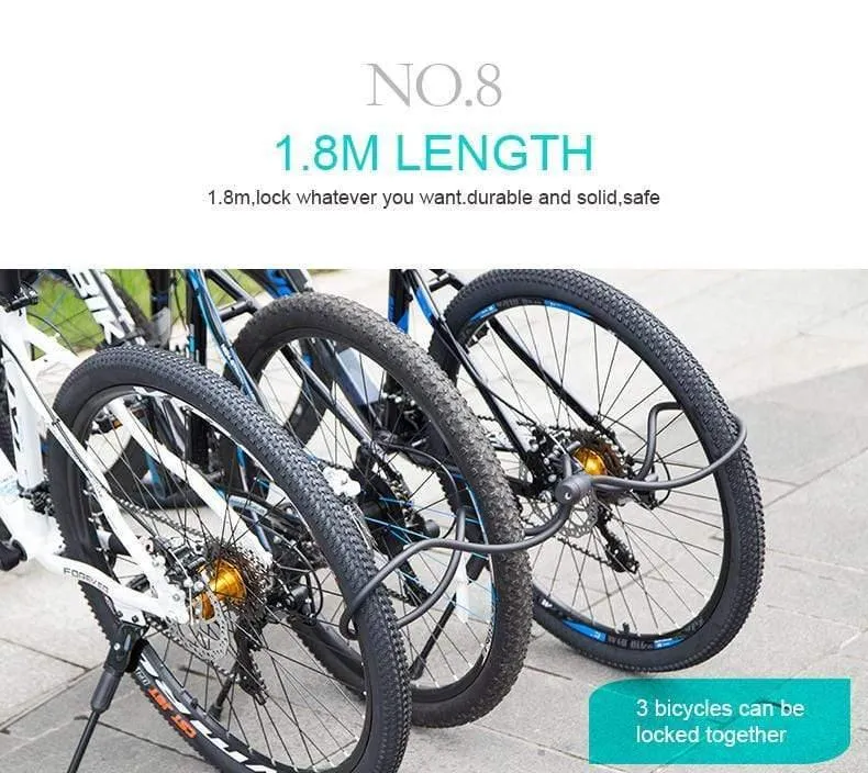 Fahrradschloss, 1.8 m, 1.4 m, Fahrradkabelschloss, Diebstahlsicherung mit 3 Schlüsseln, Fahrrad-Stahldraht-Sicherheit, MTB-/Rennradschlösser