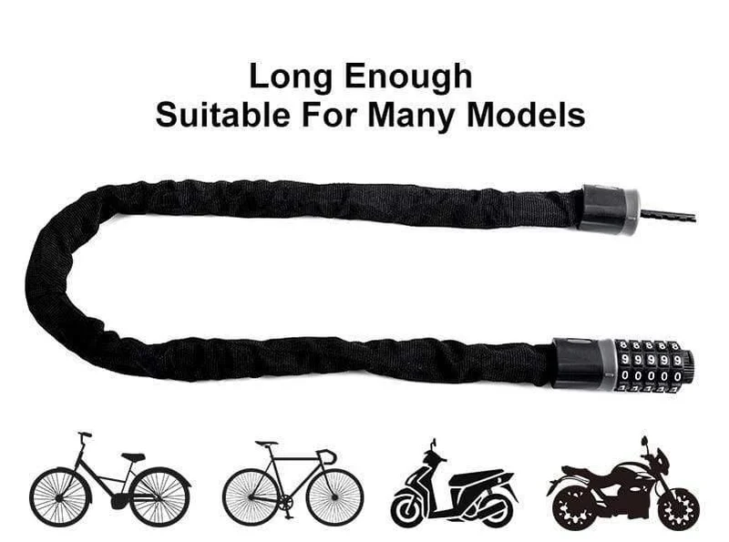 Langes Sicherheitskettenschloss für Fahrrad, Diebstahlschutz, Stahl, Passwortcode, Motorradschloss, Fahrradzubehör für Elektrofahrräder