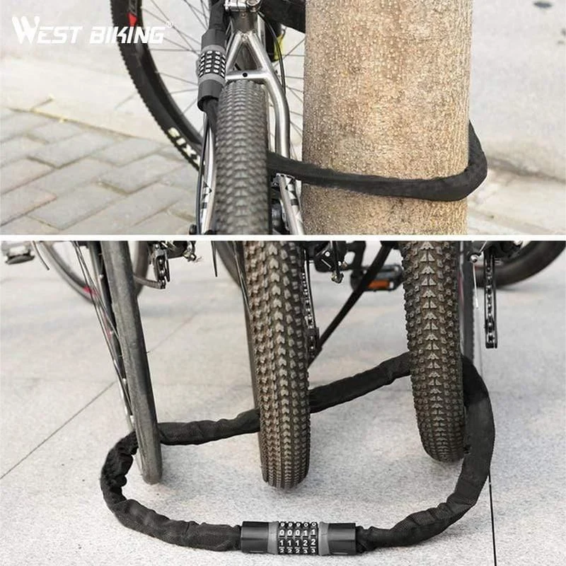 Langes Sicherheitskettenschloss für Fahrrad, Diebstahlschutz, Stahl, Passwortcode, Motorradschloss, Fahrradzubehör für Elektrofahrräder