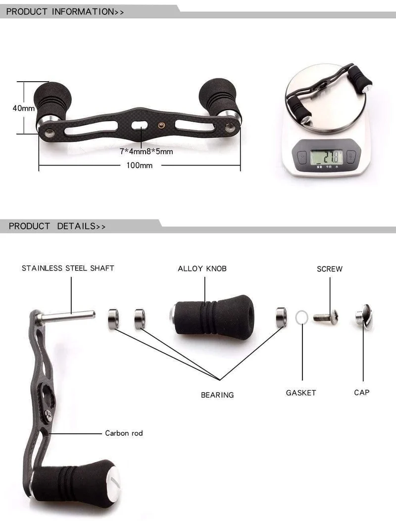 Angelrollengriff EK Carbon Fiber für Shimano Daiwa Abu Eva Knob Lochgröße 7*4/8*5mm Länge 100mm Hohe Qualität