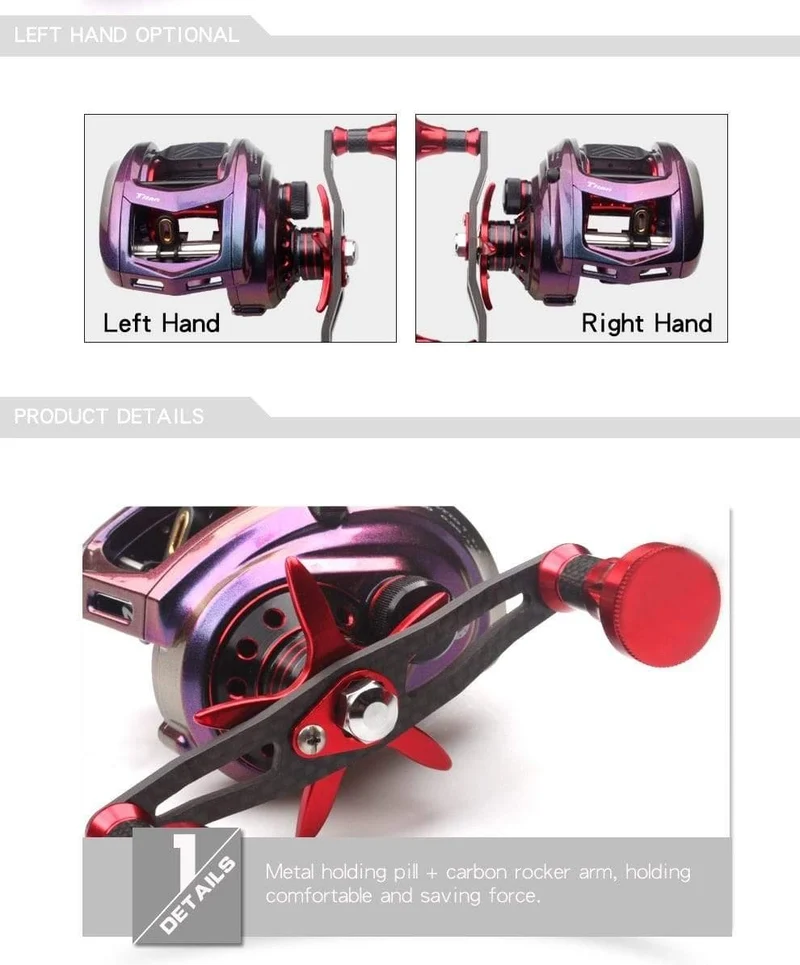 Angelrolle Ködergussrolle Magnetisches Bremslager 11 + 1 Carbongriff Metallknopf Regenbogenfarbe Körper Max Drag 11KG