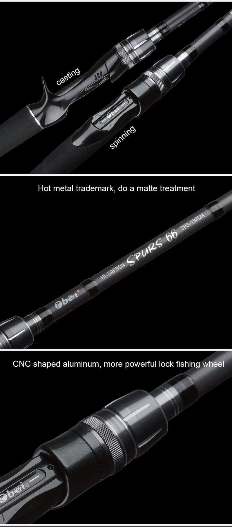 Obei Spurs 1.98 m 2.28 m 2.58 3 abschnitte köder casting angelrute reise ultra licht casting spinning boot köder 7g-55g M/ML/MH Stange