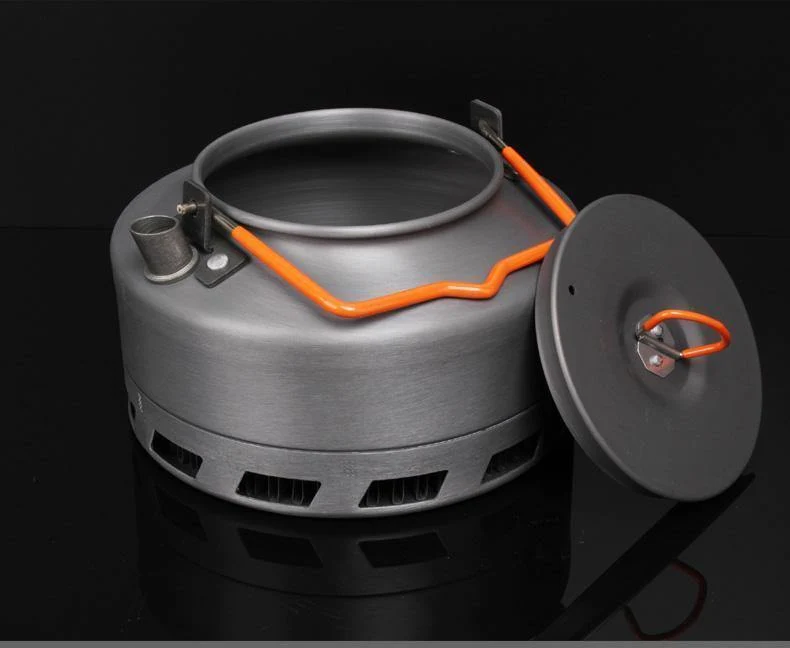 1L Camping Wasserkocher Wärmetauscher Teekanne Picknick Wasserkocher Aluminiumlegierung