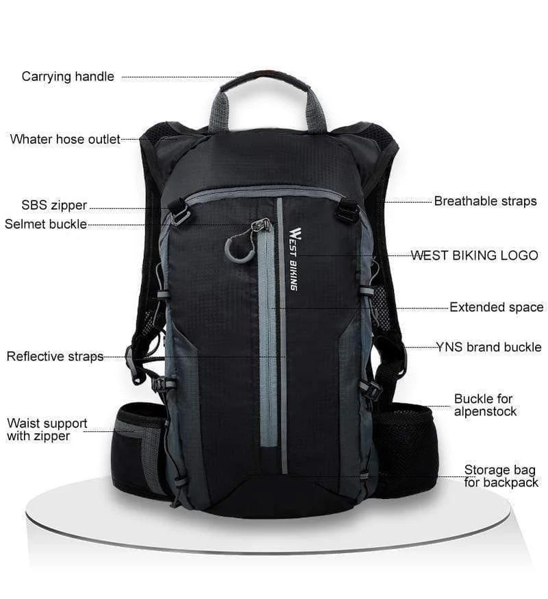 Wasserdichte Fahrradtasche Fahrradrucksack Atmungsaktiver 10L Ultraleichter Fahrradwasserbeutel Klettern Radfahren Trinkrucksack