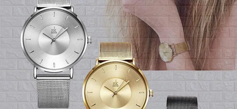 Frauen Uhren Hochwertige ultradünne Quarzuhr Frau Elegantes Kleid Damenuhr Montre Femme SK