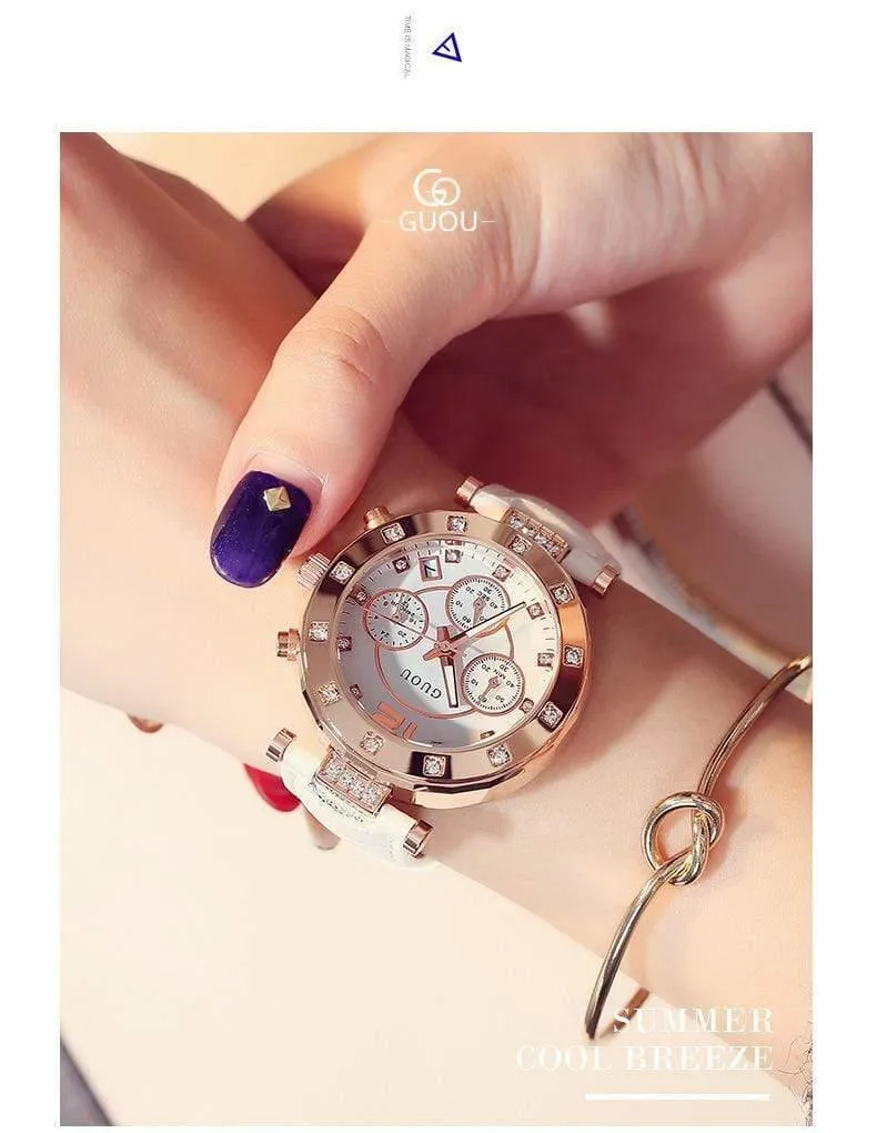 Damenuhren Damenuhr Frauen Diamant Uhren Armbänder Für Frauen Montre Femme Auto Kalender Uhr Leder Saat