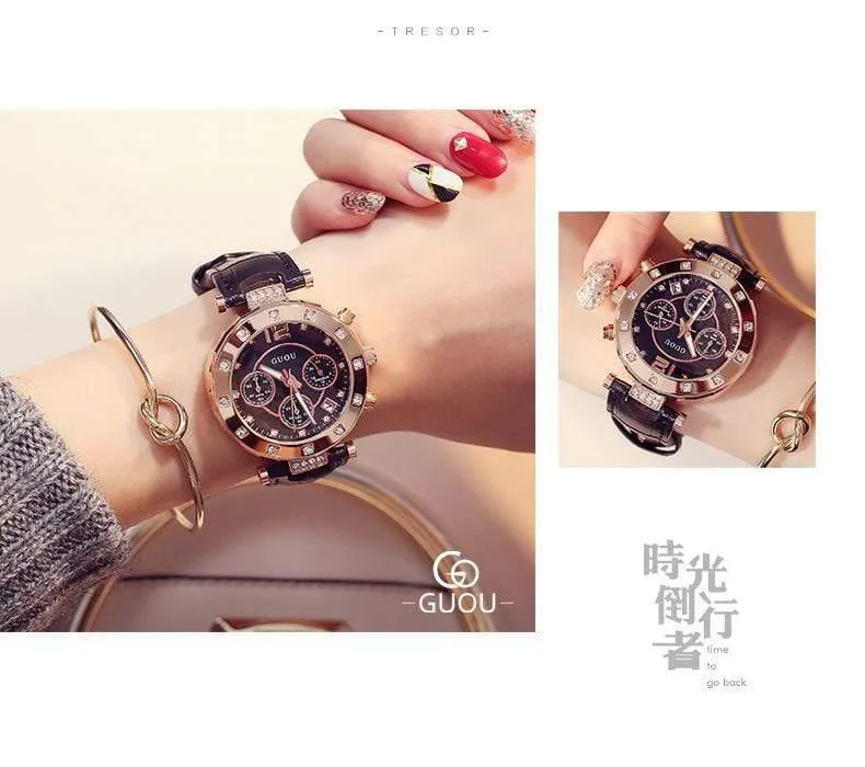 Damenuhren Damenuhr Frauen Diamant Uhren Armbänder Für Frauen Montre Femme Auto Kalender Uhr Leder Saat