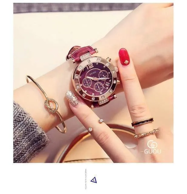 Damenuhren Damenuhr Frauen Diamant Uhren Armbänder Für Frauen Montre Femme Auto Kalender Uhr Leder Saat
