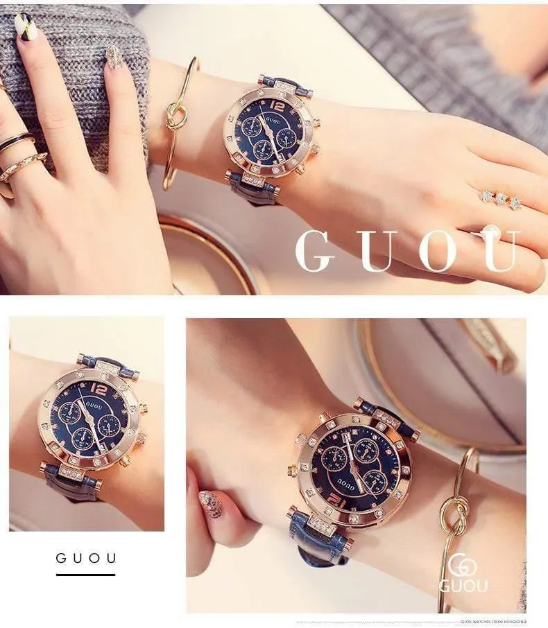 Damenuhren Damenuhr Frauen Diamant Uhren Armbänder Für Frauen Montre Femme Auto Kalender Uhr Leder Saat