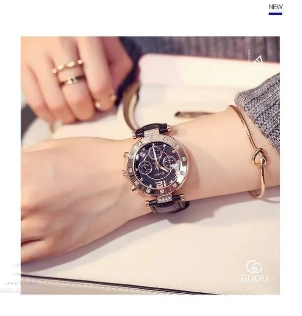 Damenuhren Damenuhr Frauen Diamant Uhren Armbänder Für Frauen Montre Femme Auto Kalender Uhr Leder Saat