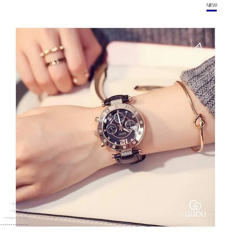 Damenuhren Damenuhr Frauen Diamant Uhren Armbänder Für Frauen Montre Femme Auto Kalender Uhr Leder Saat