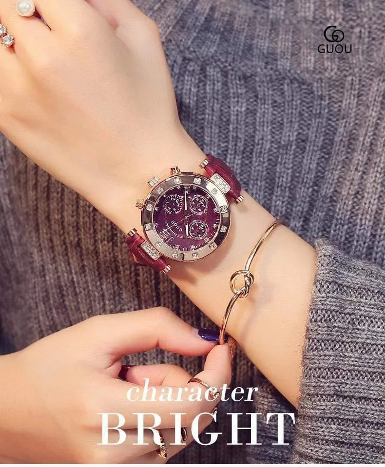 Damenuhren Damenuhr Frauen Diamant Uhren Armbänder Für Frauen Montre Femme Auto Kalender Uhr Leder Saat