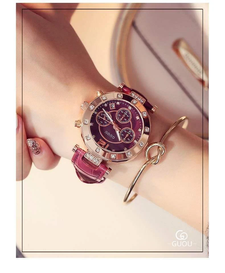 Damenuhren Damenuhr Frauen Diamant Uhren Armbänder Für Frauen Montre Femme Auto Kalender Uhr Leder Saat