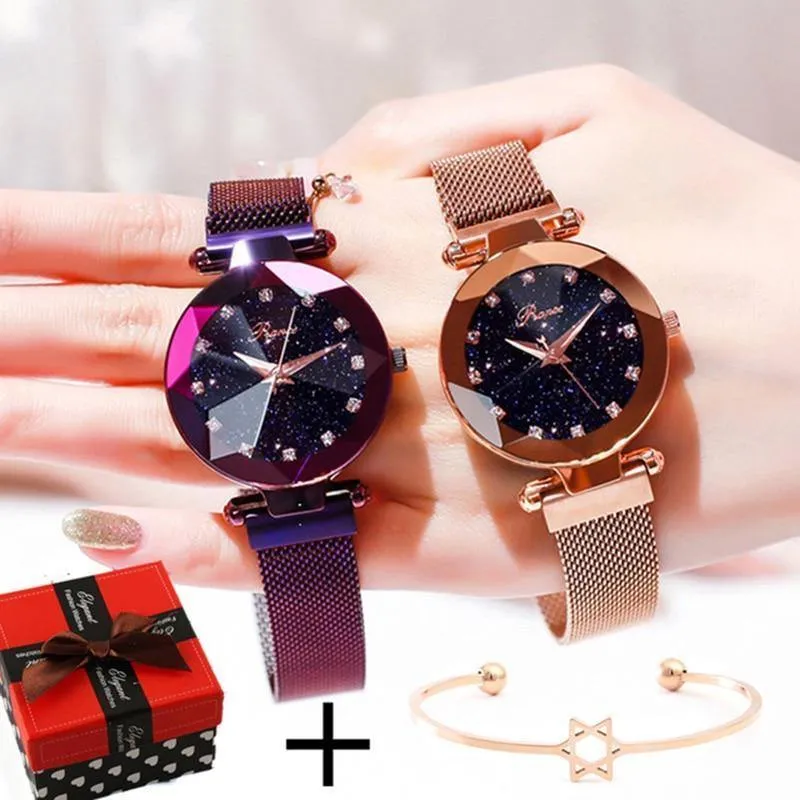 Frauen Armbanduhr Luxus Sternenhimmel magnetische Armbanduhr Strass Mesh Armbanduhr Zegarek Damski XFCS